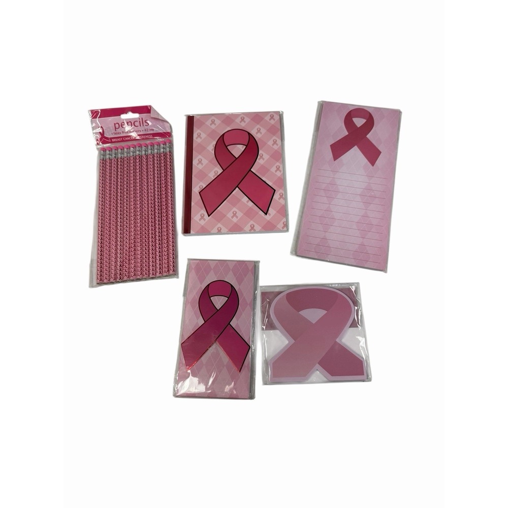 crown jewlz pink ribbon awareness office school stationary set‎ pencils notepads